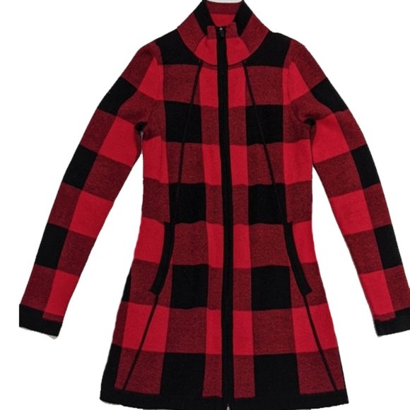 SOLD* Long front zip plaid sweater coat - Picture 1 of 6